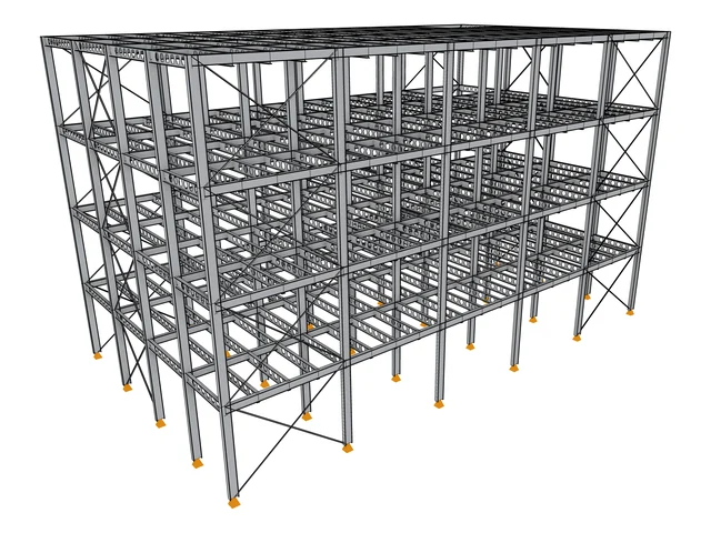 Four-storey braced steel frame with cellular floor beams