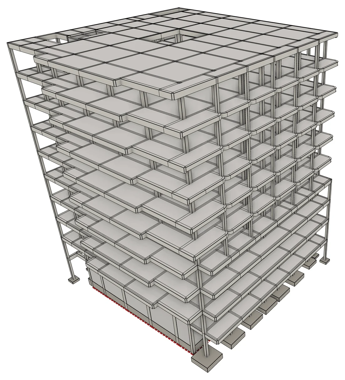 A ten-storey reinforced concrete building modelled in LTS.